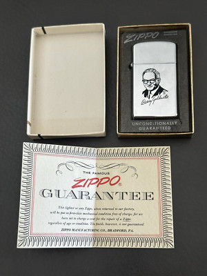 VINTAGE ZIPPO SLIM LINE LIGHTER Barry Goldwater BOX Flat Bottom  PAPER Guarantee