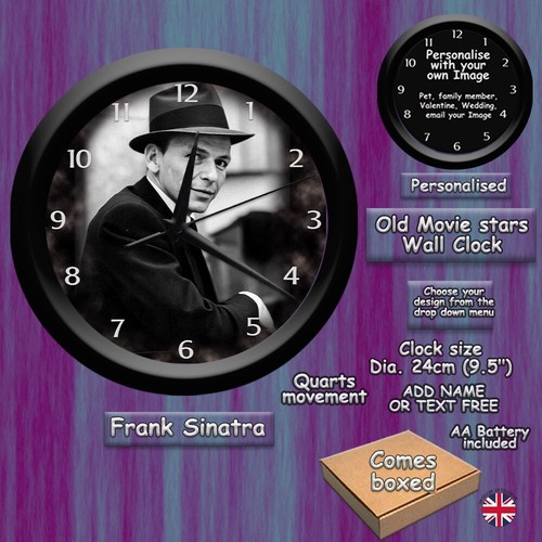Old Movie stars Wall Clock add text free James Dean Bogart Sinatra Dean Martin - Picture 3 of 8