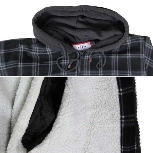 Schwere Herren Flanell Reißverschluss Fleece gefüttert kariert Sherpa Hoodie Jacke - Bild 10 von 62