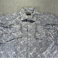 Barry Wang Button Shirt Mens XL Silver Paisley Long Sleeve