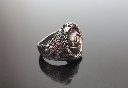 All Seeing Eye Ouroboros Ring STERLING SILVER Ancient Symbol Snake Eating Tale - Picture 3 of 9