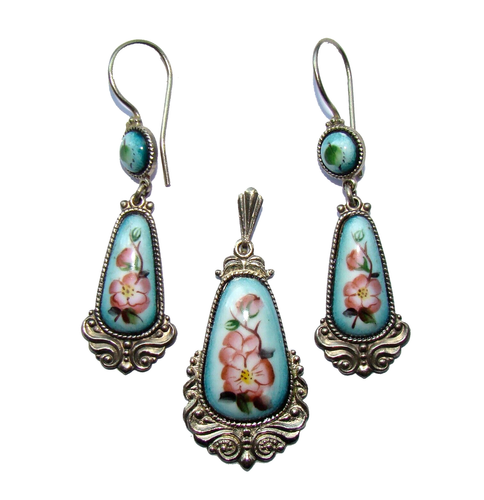 Parure Artisanale En émail FINIFT - Boucles D'oreilles Et Pendentif - Multicolore