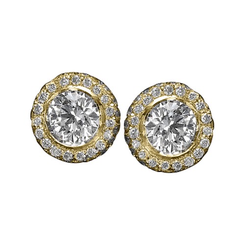 Boucles D'oreilles Diamants 0,16 Ct Or Jaune 18K - Clous Sertis Pierres Naturelles