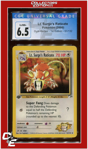 Lt. Surge's Raticate (1st Edition) graded CGC 6.5 for sale on eBay