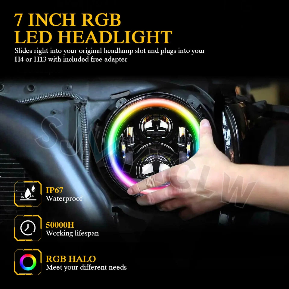 Faros redondos altos bajos para GMC C15/C25 C35 1975 1976 1977 1978 RGB 7" pulgadas Foto 3 de 4