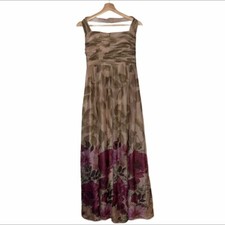 Adrianna Papell Taupe & Mauve Floral Gown Size 8