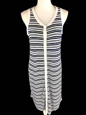 Marks & Spencer Womens Shirt Dress UK 12 US 10 Blue Striped Button Front Sheath