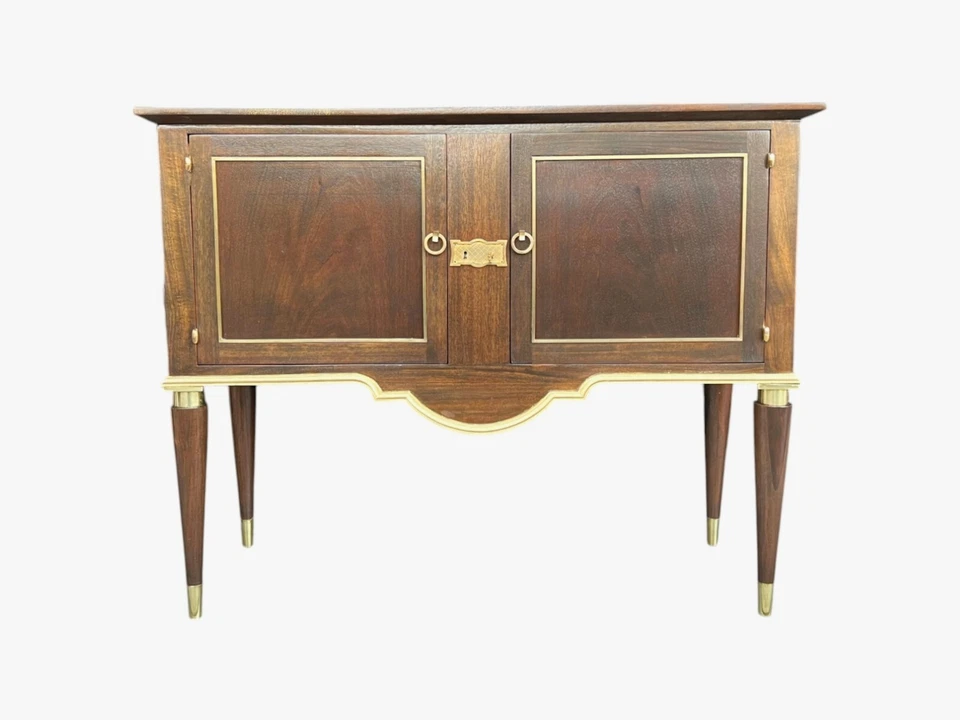 Antiguo servidor francés Luis XVI restaurado de nogal y latón Foto 3 de 4