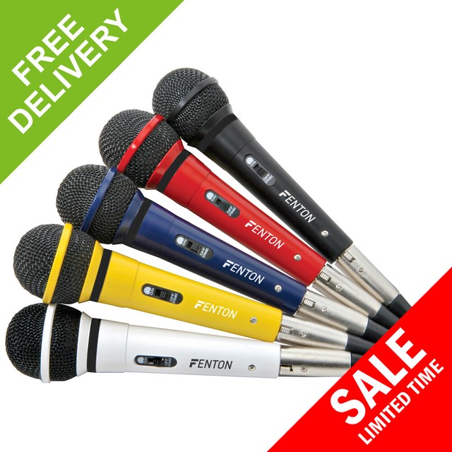 Fenton Set of 5 Colour Wired Dynamic Karaoke Microphones XLR Jack Mic