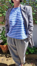 Vintage Laura Ashley Silk Wool Grey Checked Jacket Blazer Coat Size 12 L M