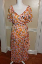   NWT Sachin & Babi Ava Puff Sleeve Wrap Skirt Floral Print Satin Midi Dress 6