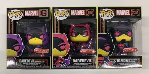 Funko Pop! Marvel Lot Of 3 Daredevil #1361 #1360 #1359 Black Light Exclusive Set