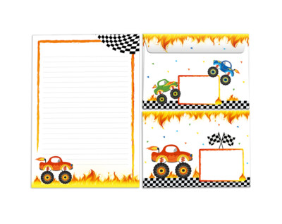 Briefpapier-Set Kinder Notizblock (A5) Briefumschläge Monster-Truck Kindermotiv