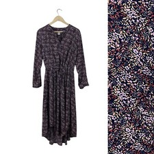 GAP Large Tall LT Midi Dress Navy Floral Lined Prairie Cottagecore Flowy Womens