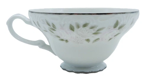 Sheffield Fine China Classic 501 Teacup Japan White w/ Pink Floral Raised Scroll