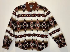Vintage RoughRider Circle T Western Southwestern Aztec Women Button Shirt Large