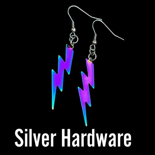 Women’s Men’s Colorful Iridescent Lightning Bolt Earrings - Picture 9 of 11