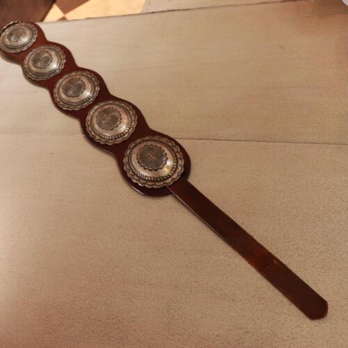 RALPH LAUREN Western Concho Leather Belt Size XS Made in Mexico Brown Silver Y2K - Picture 5 of 11