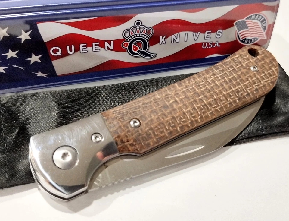 Navaja de Bolsillo Plegable Queen USA 84 Arpillera Marrón Micarta Wharncliffe QBM84 Foto 4 de 4