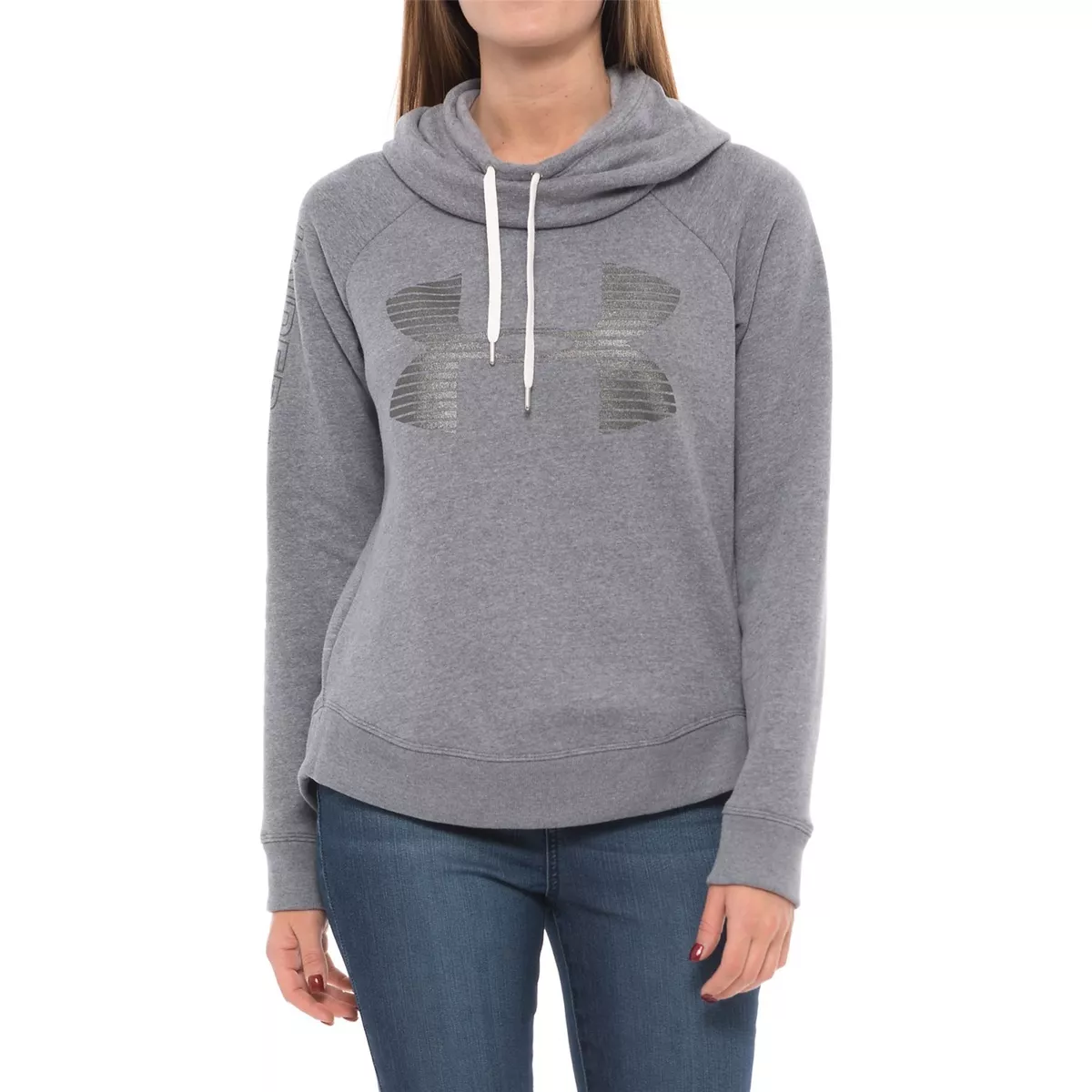 Under Armour Womens size S Gray Fleece Metallic Big UA Logo Hoodie FREE SHIPPING