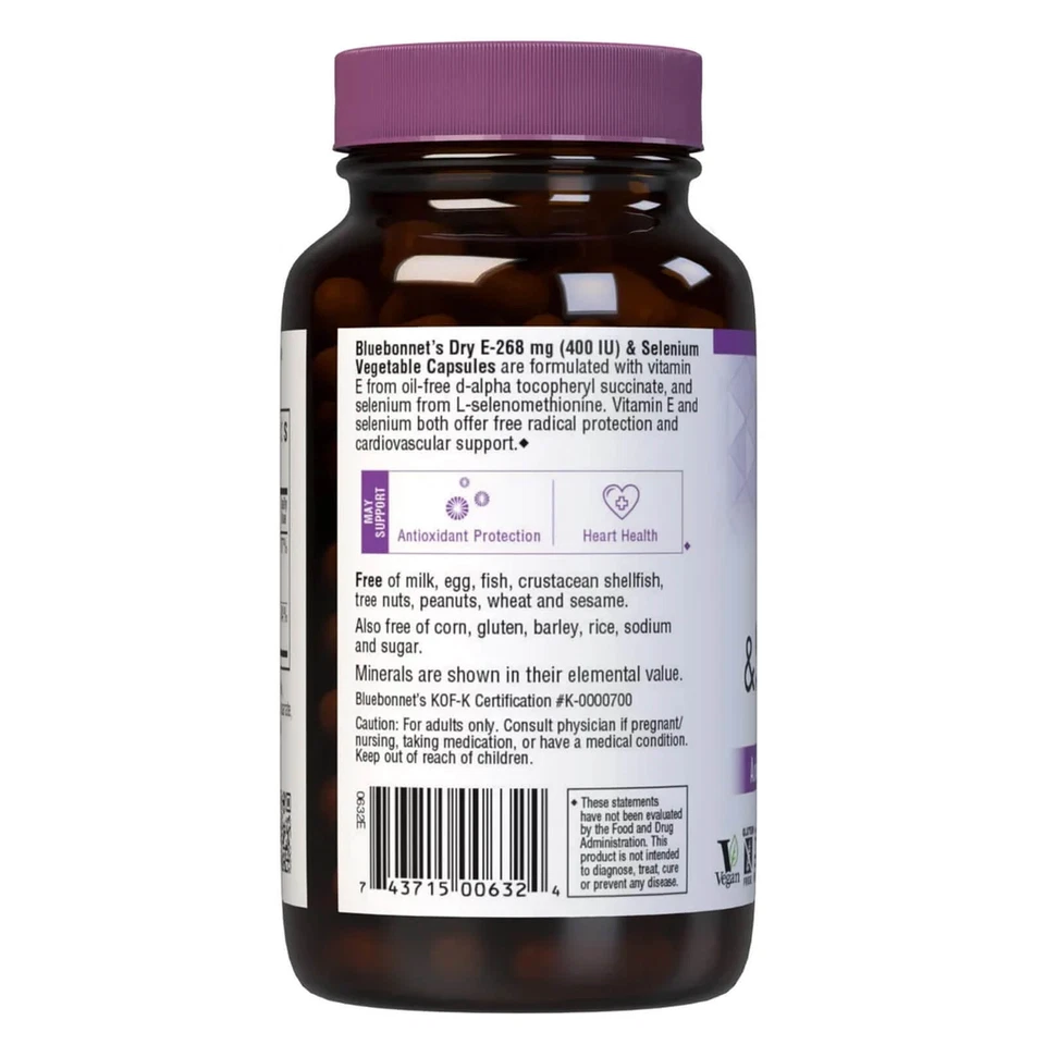 Bluebonnet Dry E-268 Mg (400 Iu) & Selenium 120 Vegetable Capsules, Heart Health - Image 3 of 4