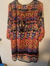 New York & Company Dress Large Multicolor Floral Tassel Tie Lined Boho
