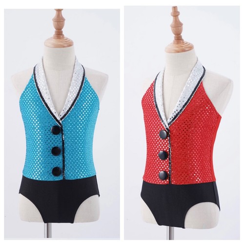 Tuxedo Tap Costume.Sequin Modern Leotard Waistcoat Competition Dance