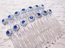 Aztec Silver Circles Blue Rhinestones Holiday side hair comb pair Light and easy