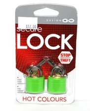 Glo Locks by GO TRAVEL TSA Approved 2 Padlocks Keys Safe Secure Stop Theft Green