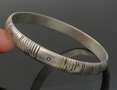 JEAN DUVOISIN 925 Sterling Silver - Vintage Modernist Bangle Bracelet - BT9060 - Picture 1 of 5