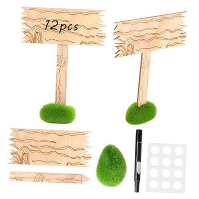 Zhanmai Wood Mini Food Sign & Artificial Moss Rocks - Classic Honey Bear 12 Pcs