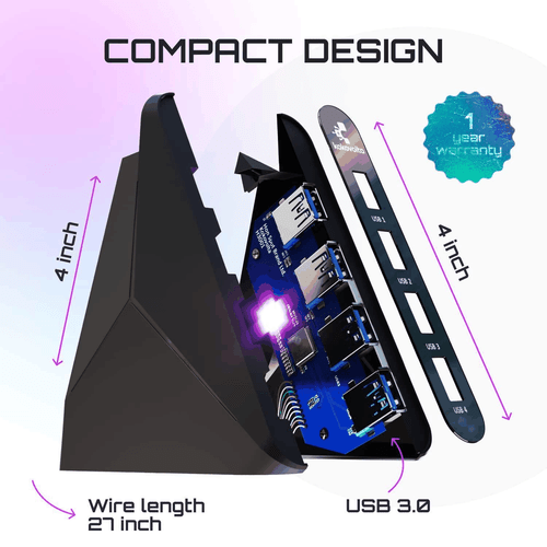 USB 3.0 Hub Vertical Data Hub with Long Cord 4 Additional Ports for Mac & PC - Picture 4 of 7