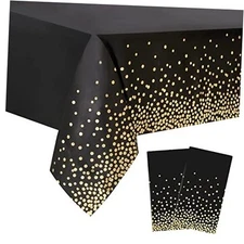 2 Packaging Black and Gold Plastic Tablecloth, 54 inch Pack of 2 Black Gold