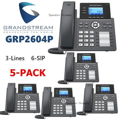 5 Grandstream GRP2604P 3-Line 6 SIP Office Phone + Dual Gigabit PoE Lot