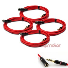 4X 4FT 3.5MM AUX EXTENSION AUDIO CABLE RED APPLE IPHONE 5 4S 3GS IPOD SHUFFLE