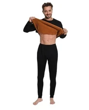 Men's Thermal Underwear Set Heavyweight Gold Fleece Large Black (Top+bottom)