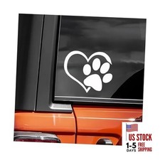 Pet Dog Paw Puppy Love Heart Vinyl Decal, 4.6" 3.7" Heart with Dog White