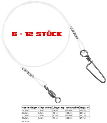 100% Fluorocarbon Vorfach fertig montiert mit Wirbel u. Snap für Zander/ Hecht