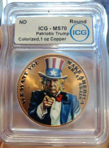 ICG MS 70 Perfect Patriotic Donald Trump Colorized ONE 1oz Copper BEAUTIFUL Coin - Picture 1 of 4