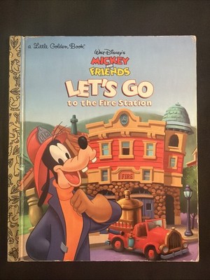 Vtg A Little Golden Book  Mickey & Friends Let s Go To The Fire Station #5546