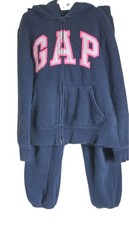 GAP Kids Girls Tracksuit Set XL 12 Navy Zip Hoodie Jogger with White/Pink Logo