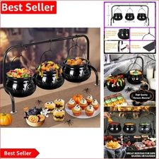 3-Piece Ceramic Cauldron Bowls Set with Metal Rack - Perfect for Halloween