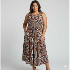 New Directions Dress Women XL Multicolor Tribal Geometric Sleeveless Belted