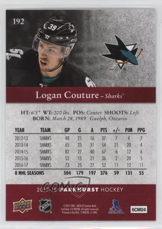 2017-18 Upper Deck Parkhurst Red Logan Couture #192 - Image 2 of 2