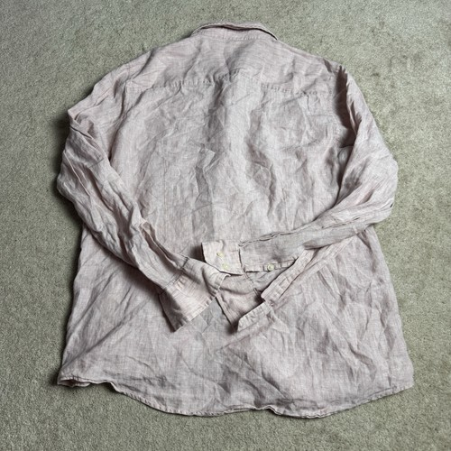 Bloomingdales Mens 100% Linen Button Up Shirt Medium Pink - Picture 7 of 8