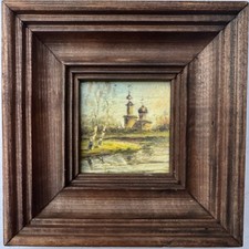 Original altes russisches Ölgemälde Landschaft „Am Ufer“, signiert, 1990.