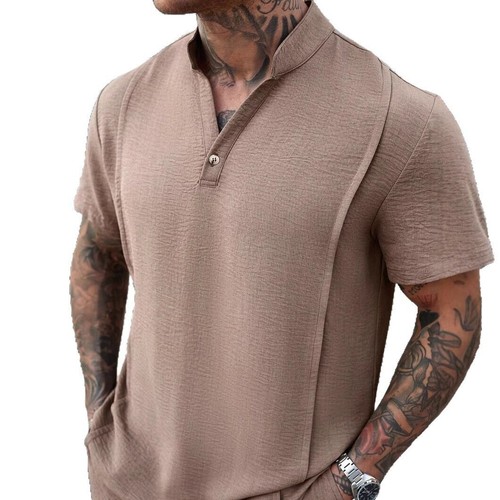 Verano Nuevo Conjunto de Camiseta + Pantalones Cortos Chinos Henry Cuello Alto Para Hombre Traje de Atletismo - Imagen 7 de 8