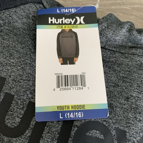 New Boy's Hurley Gray Pullover Hoodie Large 14 - 16 with H20DRI Wicking NWT - Picture 3 of 4