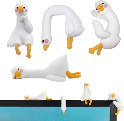 Funny Resin Desk Goose Decor 4 PCS, Mini Cute Goose Figurines for Computer Monit