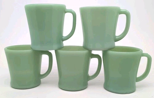 SET OF 5: Vintage Fire King Jadeite D Handle Coffee Mugs Gorgeous LOOK